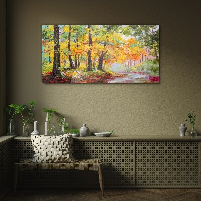 Forest leaves nature path Glass Wall Art