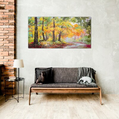 Autumn tree alley Glass Wall Art