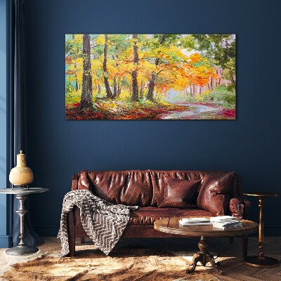 Autumn tree alley Glass Wall Art