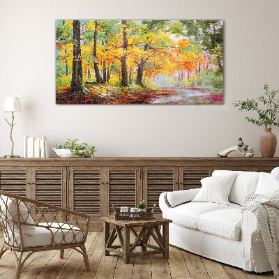 Autumn tree alley Glass Wall Art