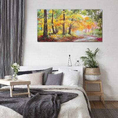Autumn tree alley Glass Wall Art