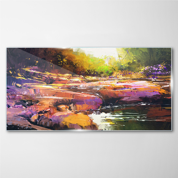 Colorful landscape by the river Glass Wall Art