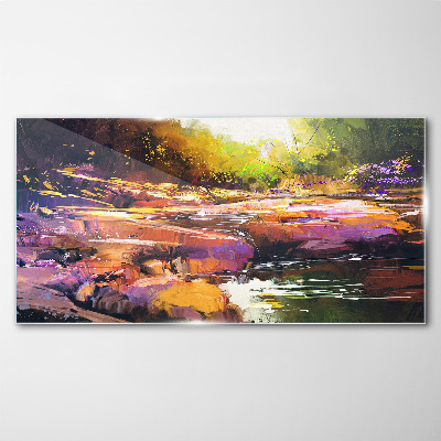 Colorful landscape by the river Glass Wall Art