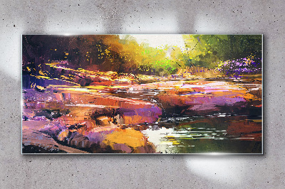 Colorful landscape by the river Glass Wall Art