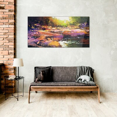 Abstraction river forest nature Glass Wall Art