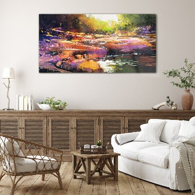 Colorful landscape by the river Glass Wall Art