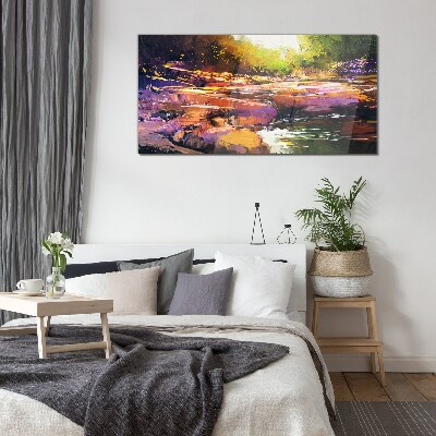 Colorful landscape by the river Glass Wall Art