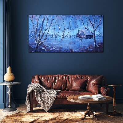 Abstraction winter snow trees Glass Wall Art