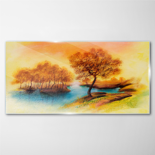 Autumn melody over the water Glass Print
