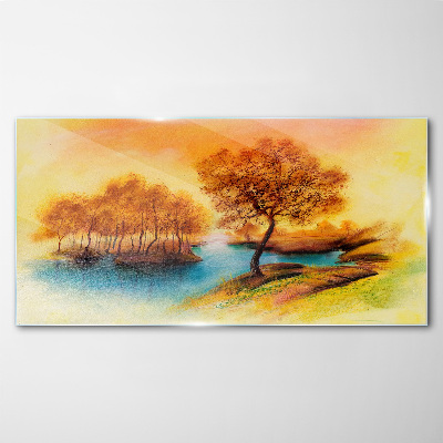 Autumn melody over the water Glass Print