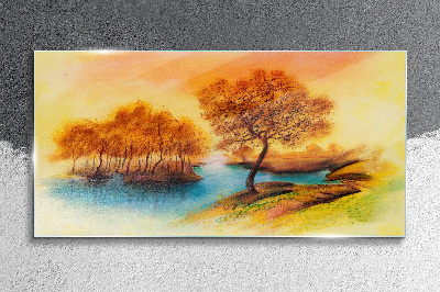 Autumn melody over the water Glass Print