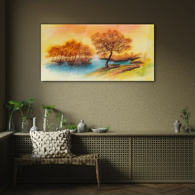 Autumn melody over the water Glass Print