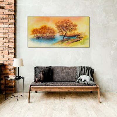 Autumn melody over the water Glass Print