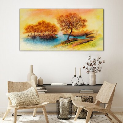 Autumn melody over the water Glass Print