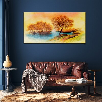 Autumn melody over the water Glass Print