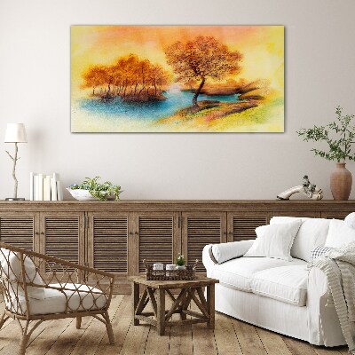 Autumn melody over the water Glass Print