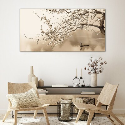 Sepia toned landscape Glass Wall Art