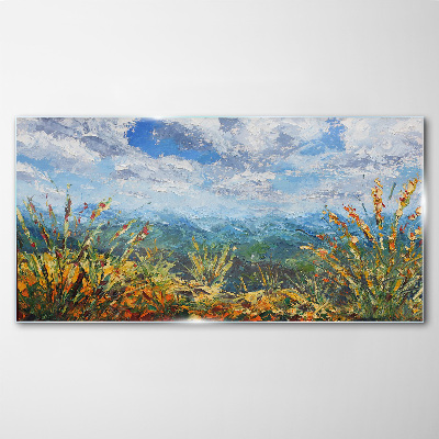Abstraction clouds mountains Glass Wall Art