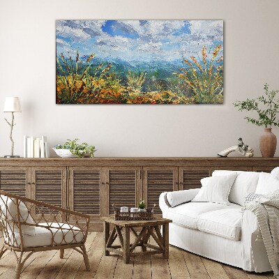 Summer landscapes in the colors of nature Glass Wall Art