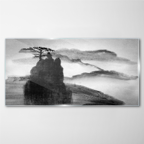 A lonely tree on a rocky mountain Glass Wall Art