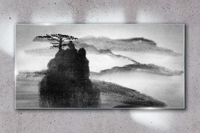 A lonely tree on a rocky mountain Glass Wall Art