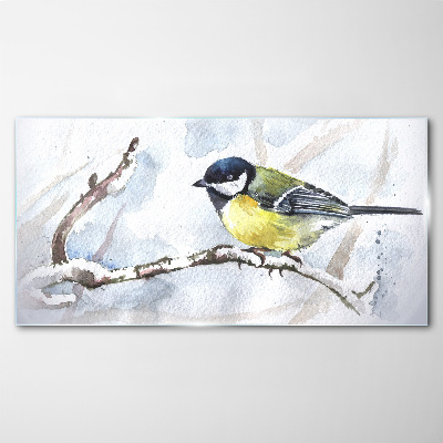 Winter snow branch animal Glass Wall Art