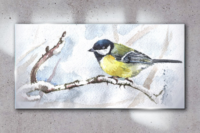 Winter Singer on a Branch Glass Wall Art