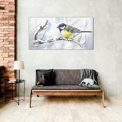 Winter Singer on a Branch Glass Wall Art