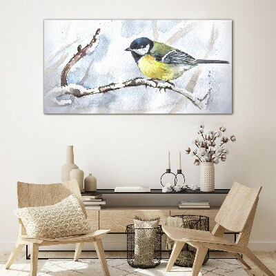 Winter Singer on a Branch Glass Wall Art