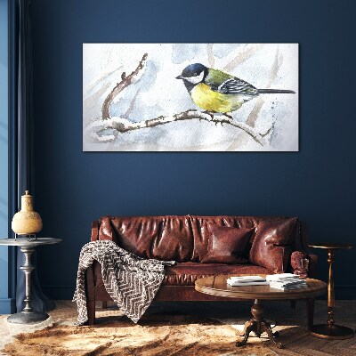 Winter Singer on a Branch Glass Wall Art