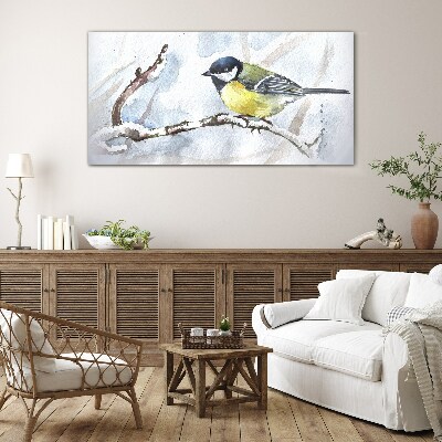 Winter Singer on a Branch Glass Wall Art