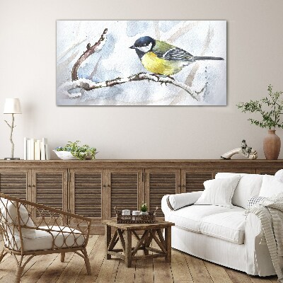 Winter snow branch animal Glass Wall Art