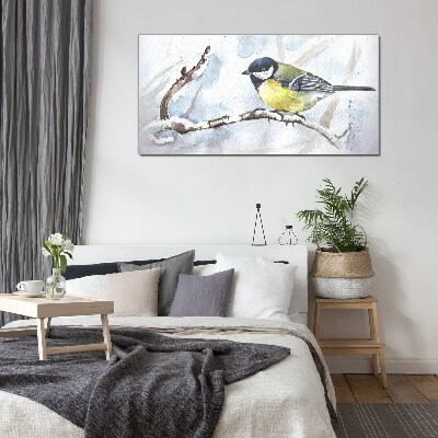 Winter snow branch animal Glass Wall Art