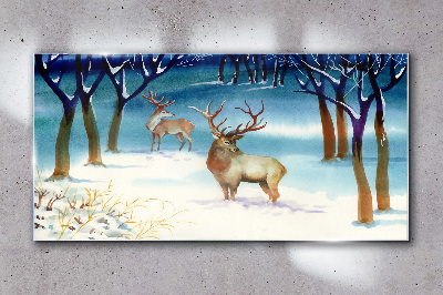 Winter landscape with a deer Glass Wall Art