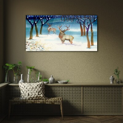 Winter landscape with a deer Glass Wall Art
