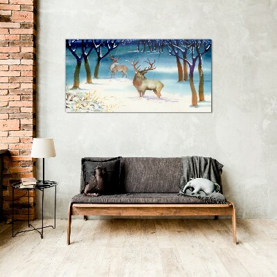 Winter landscape with a deer Glass Wall Art