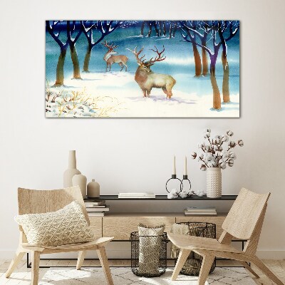Winter landscape with a deer Glass Wall Art