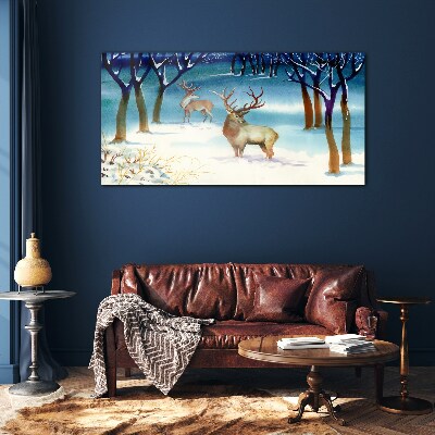Winter landscape with a deer Glass Wall Art
