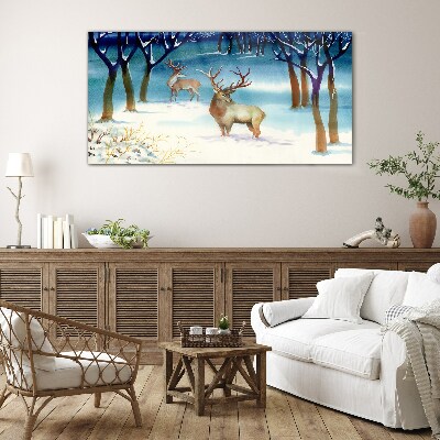Winter landscape with a deer Glass Wall Art