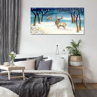 Winter deer tree Glass Wall Art