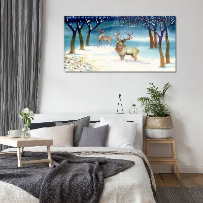 Winter landscape with a deer Glass Wall Art