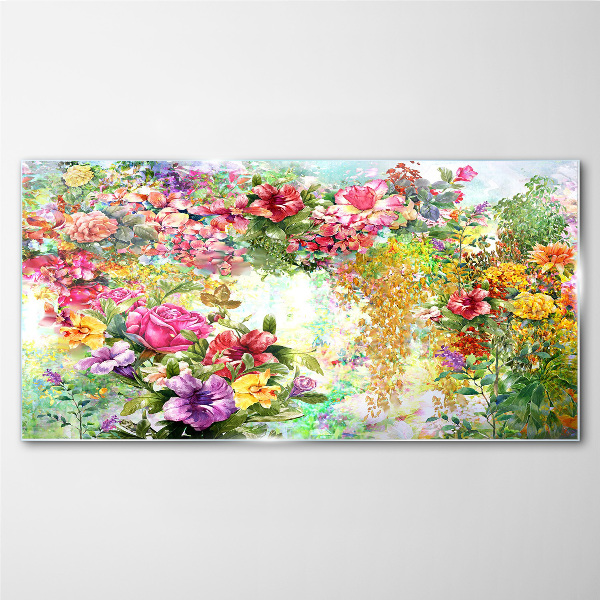 A flower paradise in pastel colors Glass Wall Art