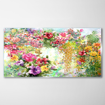 A flower paradise in pastel colors Glass Wall Art