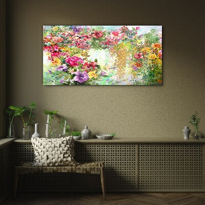 A flower paradise in pastel colors Glass Wall Art