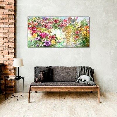 A flower paradise in pastel colors Glass Wall Art
