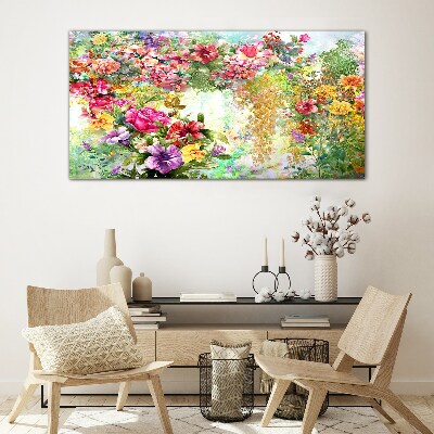 A flower paradise in pastel colors Glass Wall Art