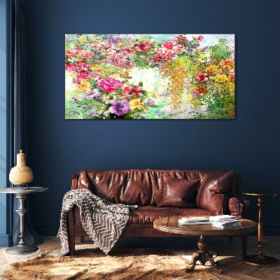 A flower paradise in pastel colors Glass Wall Art