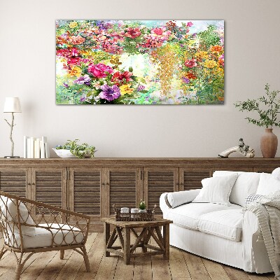 A flower paradise in pastel colors Glass Wall Art