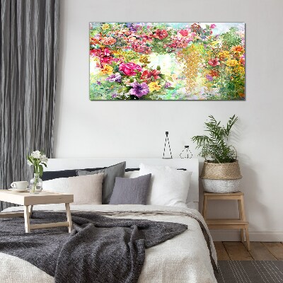 A flower paradise in pastel colors Glass Wall Art