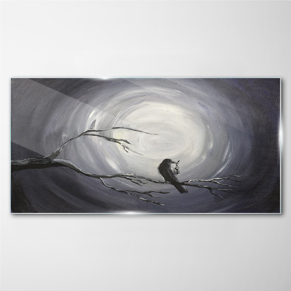 A lonely bird on a branch Glass Wall Art